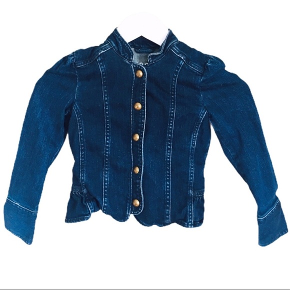 GAP Kids 1969 Collarless Jean Jacket With Gold Button Front Denim Blue Girl 6-7Y - Picture 1 of 9